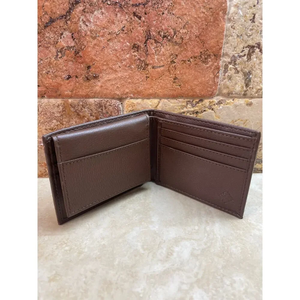 Columbia Wallet RFID Blocking Bifold Brown Coated Leather Credit Card Holder
